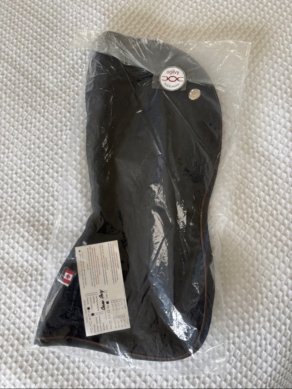 Ogilvy Equestrian Memory Foam Regular Half Pad Cover Black Brown Piping Riding